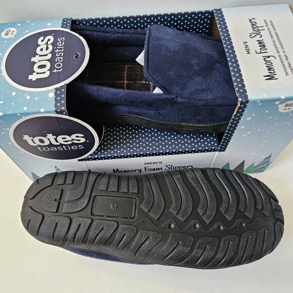 Totes Toasties Slippers Mens 8 9 Blue Temperature Sensitive Memory Foam NEW - Picture 3 of 5